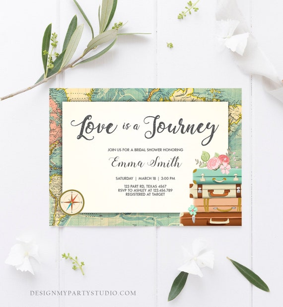 Bridal Shower Invitation Editable Template Instant Download Travel Bridal Shower Suitcase Invite Let the Adventure Begin Invite