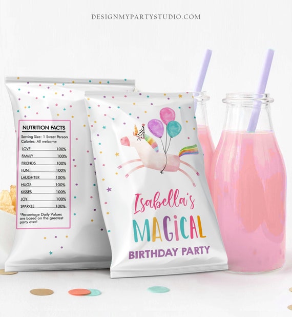 Editable Unicorn Chip Bag Magical Unicorn Birthday Party Decor Girl Rainbow Party Snack Unicorn Party Favors Digital Corjl Template 0336 Il_570xn