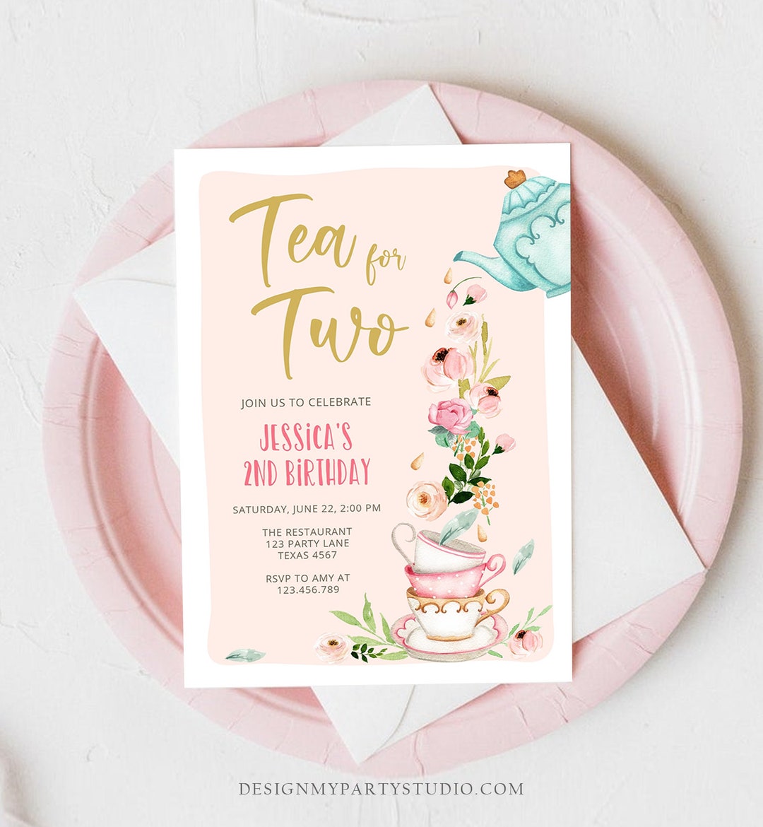 Editable Tea for Two Birthday Invitation Girl Tea Party Invite Etsy