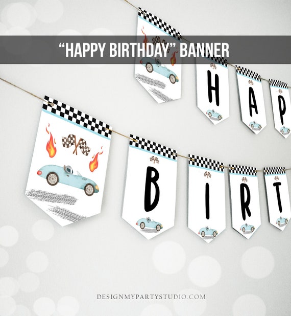 Happy Birthday Banner Race Car Banner Boy Race Car Birthday Decorations ...