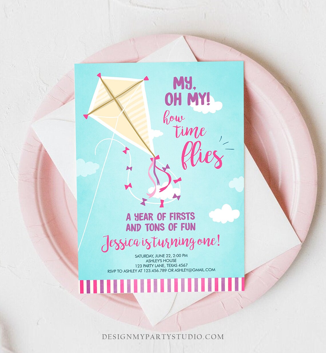 Editable Kite Birthday Invitation Oh My Time Flies First Etsy