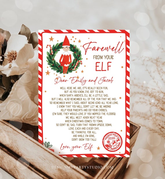 Editable Elf Goodbye Letter Farewell Letter Christmas Goodbye from Your ...