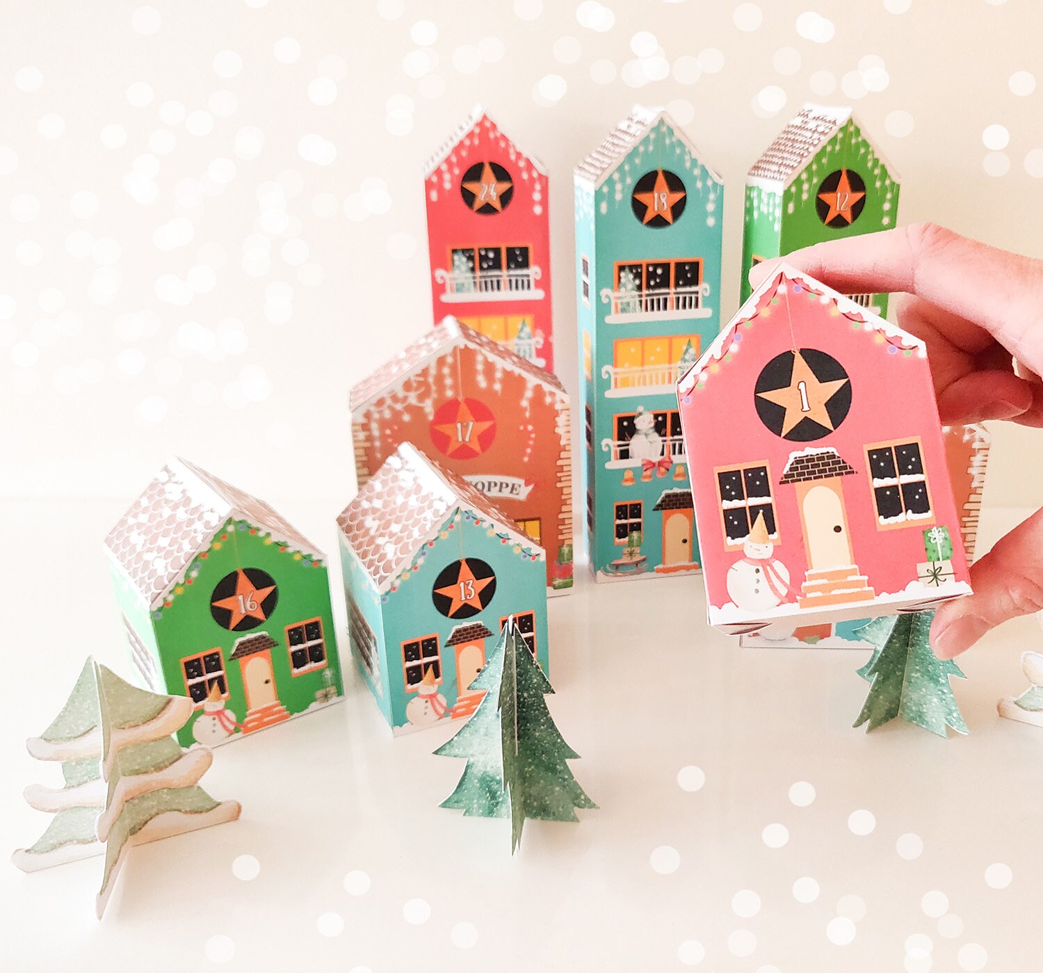 Printable Advent Calendar Houses DIY Paper Christmas Village | Etsy