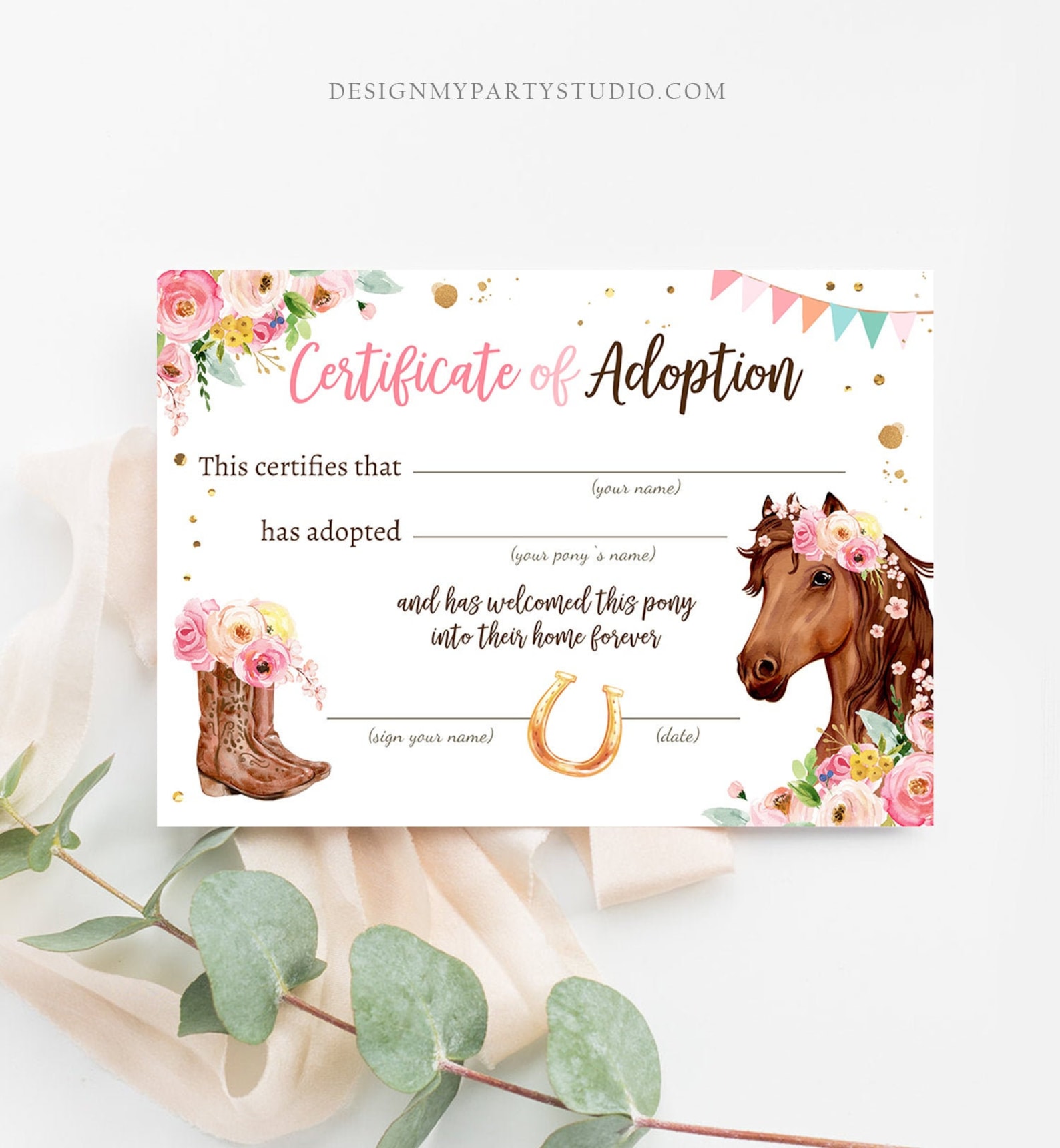 Adopt a Pony Adoption Certificate Horse Adoption Horse | Etsy