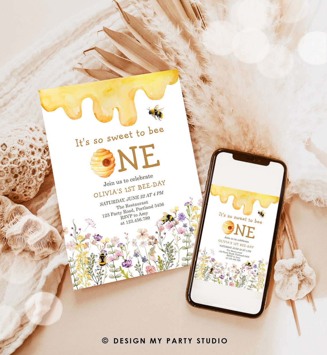 Editable Sweet to Bee One Invitation First Bee-day Party 1st Bee Day ...