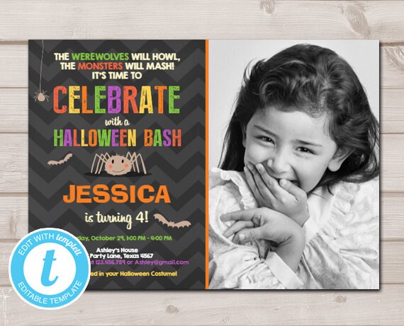 Halloween Birthday Invitation Costume Party Halloween Party Spider Girl Download Printable Invitation Template Editable Templett Digital Il_570xn