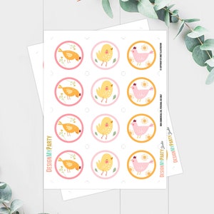 Chicken Cupcake Toppers Favor Tags Chicken Birthday Party Decoration ...