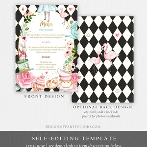 Editable Alice in Wonderland Menu Card Alice in Onederland Birthday ...