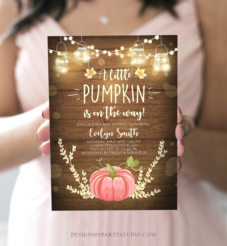 Editable Little Pumpkin Baby Shower Invitation Pink Pumpkin Etsy