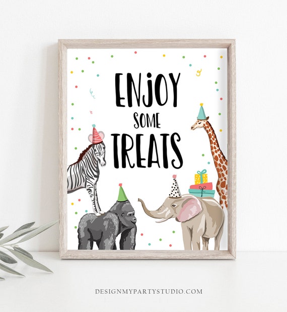 Enjoy Some Sweet Treats Birthday Sign Party Food Table Bar Snacks Safari Animals Party Animals Zoo Girl Boy Decor Download Printable 0142 Il_570xn