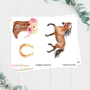 Printable Horse Cake Topper Horse Centerpieces Saddle Up Watercolor Cowgirl Party Girl Pony Birthday Decoration Floral Download Digital 0408 image 2