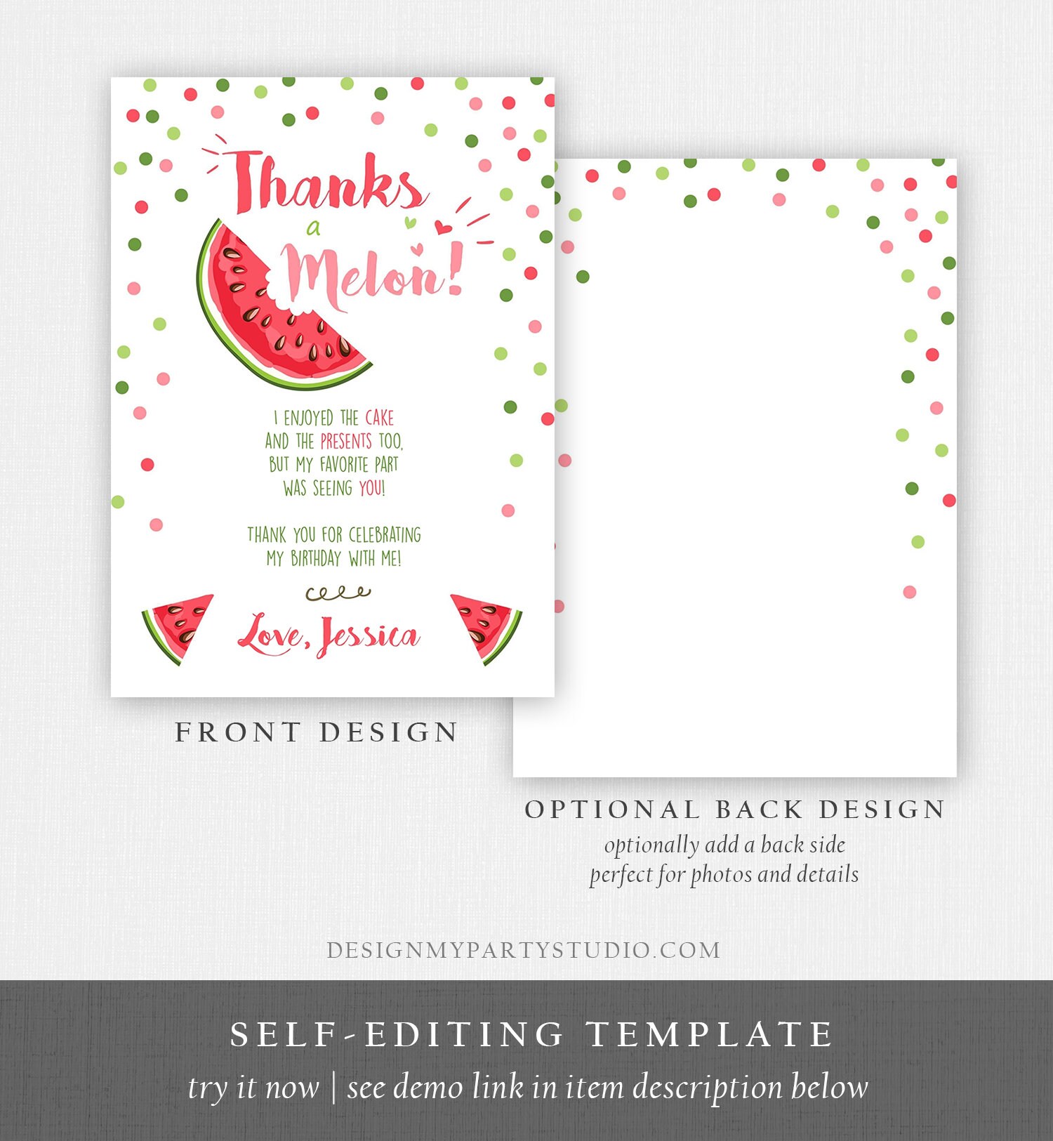 Editable Thanks a Melon Thank You Card Watermelon First - Etsy
