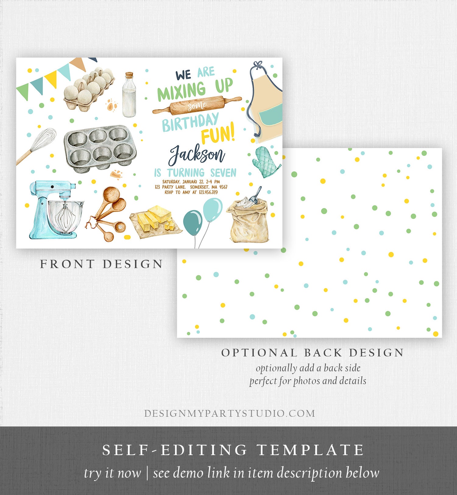 Editable Baking Birthday Party Invitation Kids Cooking Birthday Girl ...