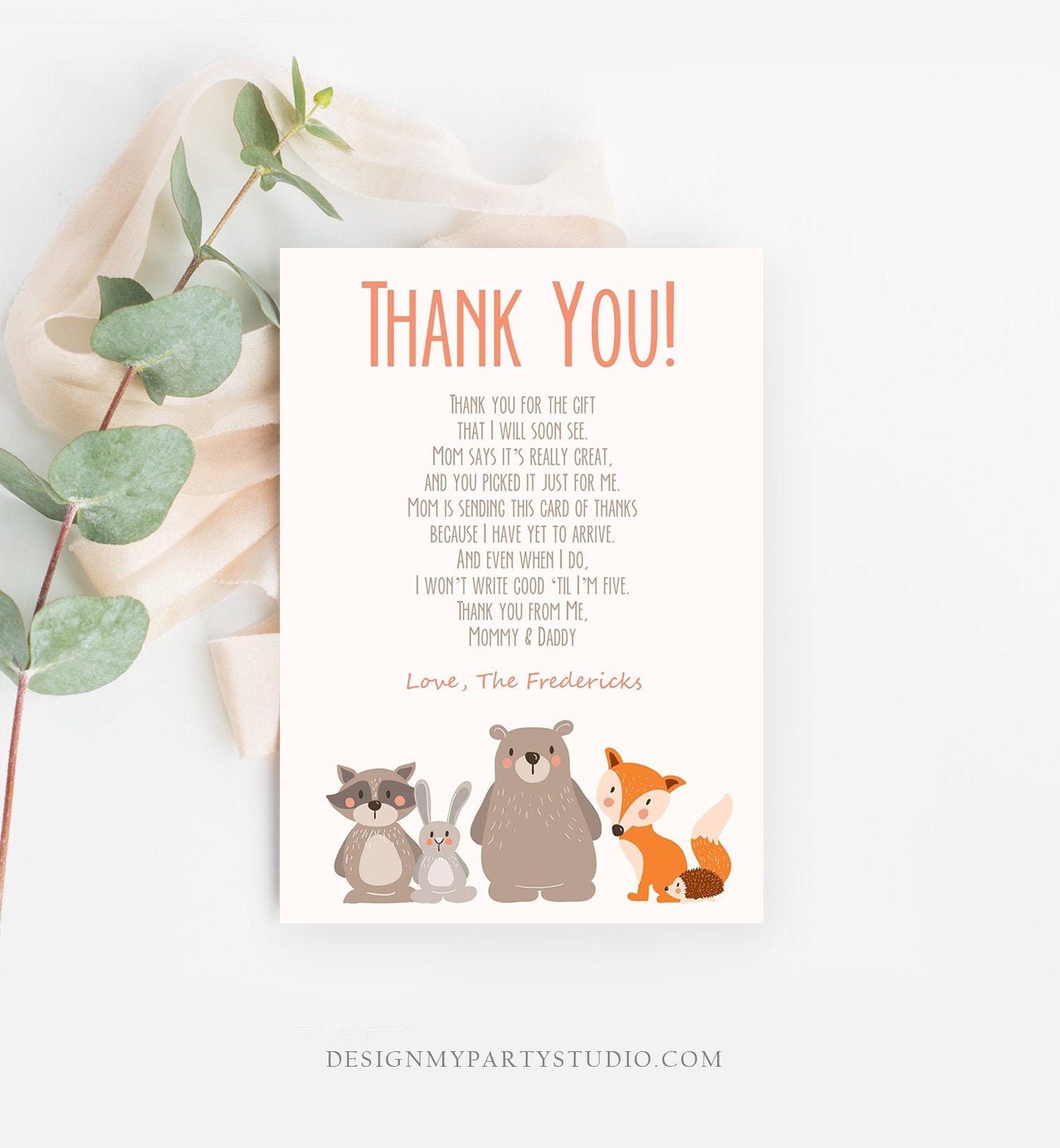 Editable Baby shower Thank you note Woodland Thank You Rustic | Etsy