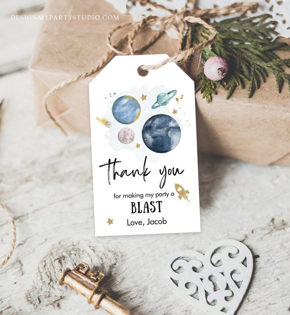 Editable Outer Space Favor Tags Space Birthday Thank you Label Galaxy Gift tags Trip Around the Sun Planets Template Corjl PRINTABLE 0357 Il_570xn