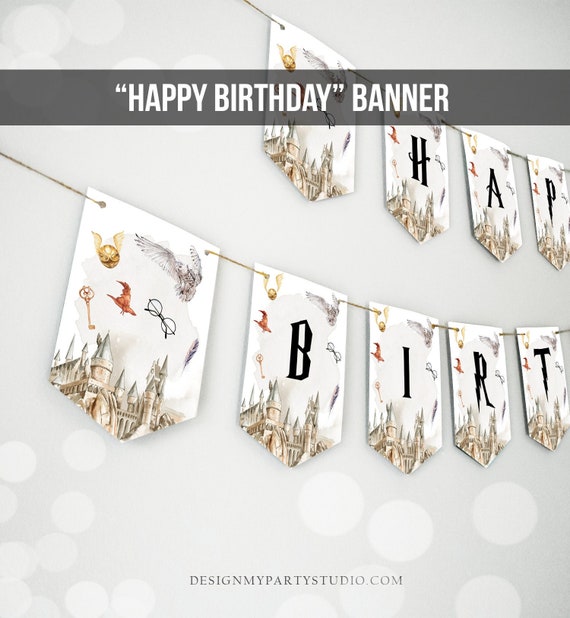 Happy Birthday Banner Wizard Birthday Boy Wizardry Birthday Decorations The Chosen One Magical Instant Download PRINTABLE DIGITAL DIY 0440 Il_570xn