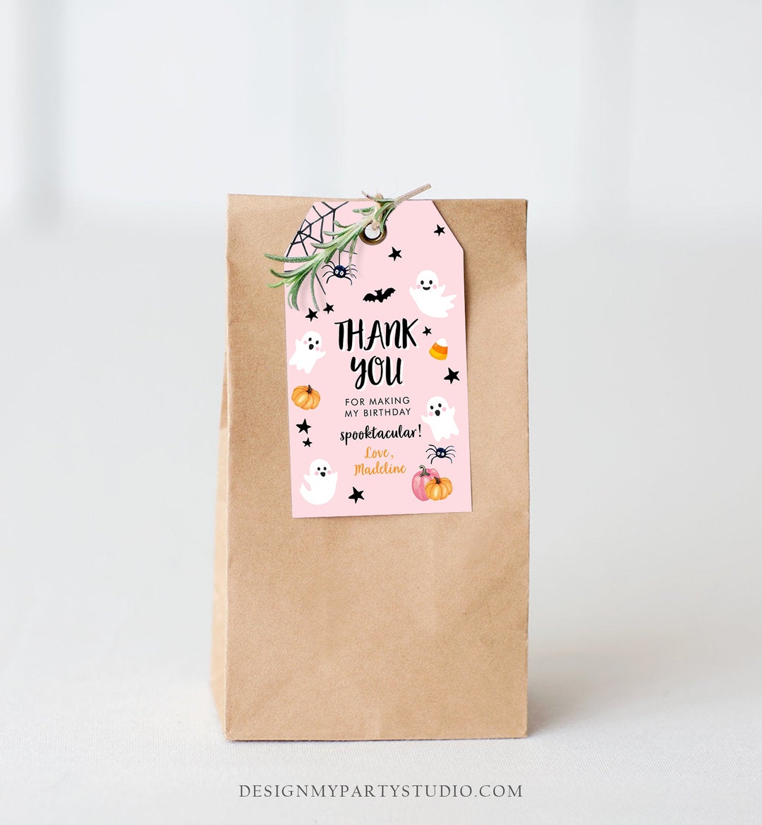 Editable Halloween Birthday Thank You Favor Tags Costume Party Girl ...