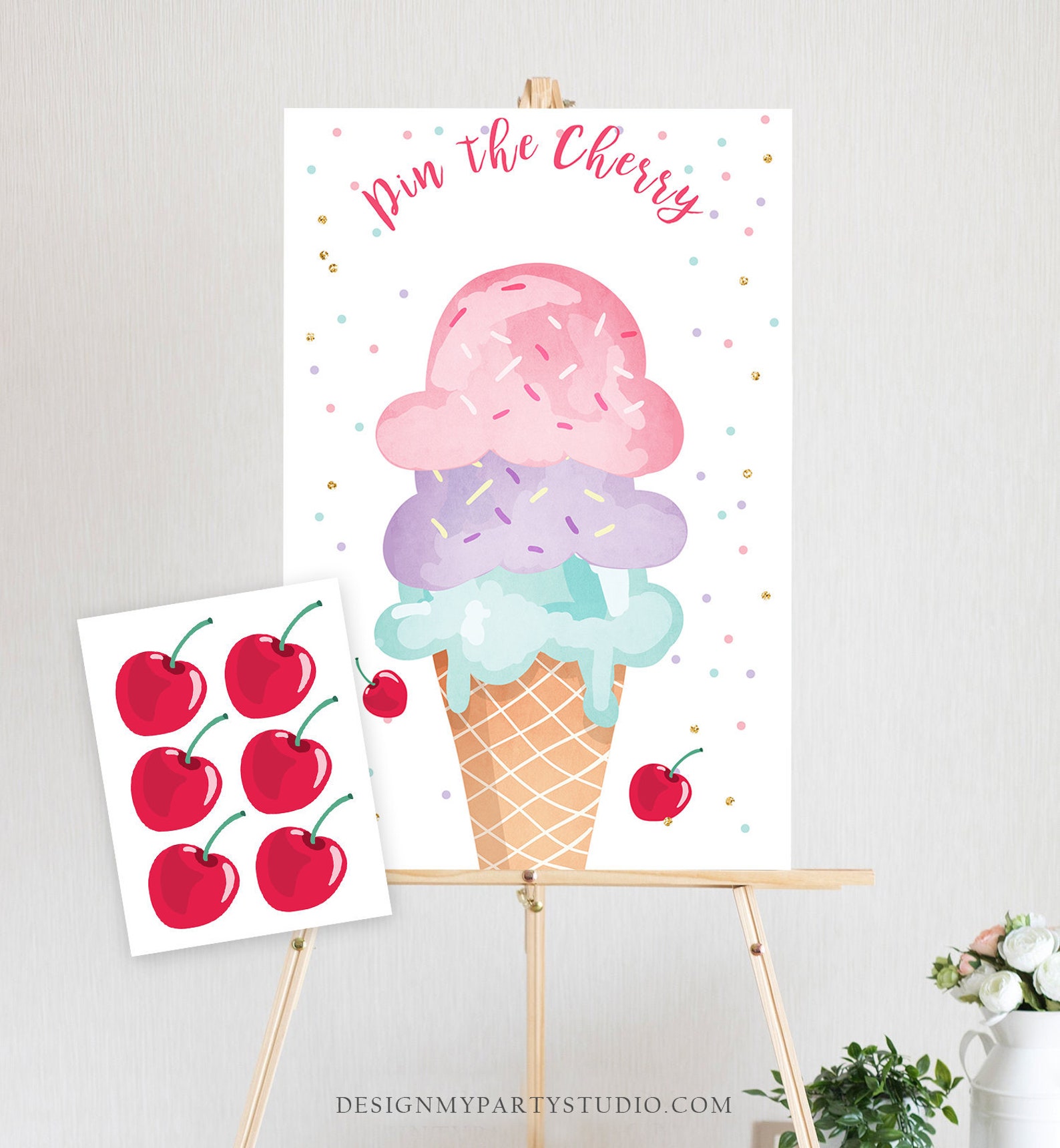 Editable Pin the Cherry on the Ice Cream Game Ice Cream Birthday Game ...