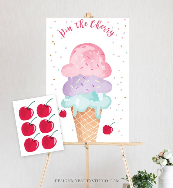 Editable Pin the Cherry on the Ice Cream Game Ice Cream 