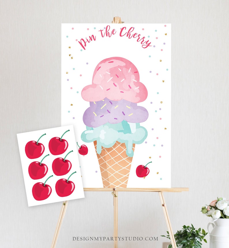 Editable Pin the Cherry on The Ice Cream Game Ice Cream Etsy