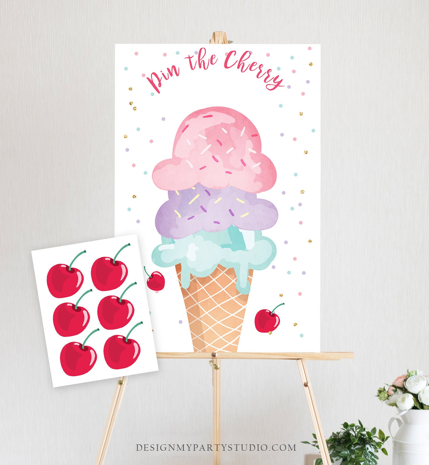 Pin the Cherry on the Ice Cream Game, Birthday, Toys, 2 Pieces