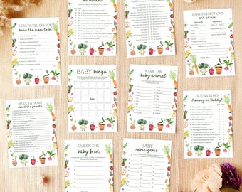 Editable Locally Grown Baby Shower Games Bundle Little Sprout Shower Farmers Market Gender Neutral Digital Download Template Printable 0544
