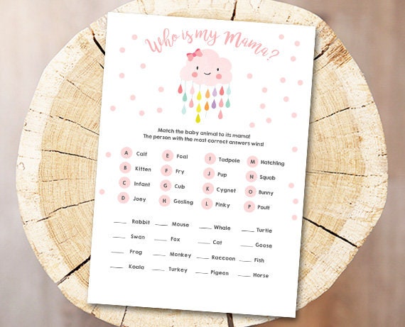 Cloud Baby Shower Game Name The Baby Animals Game Raindrops Rain