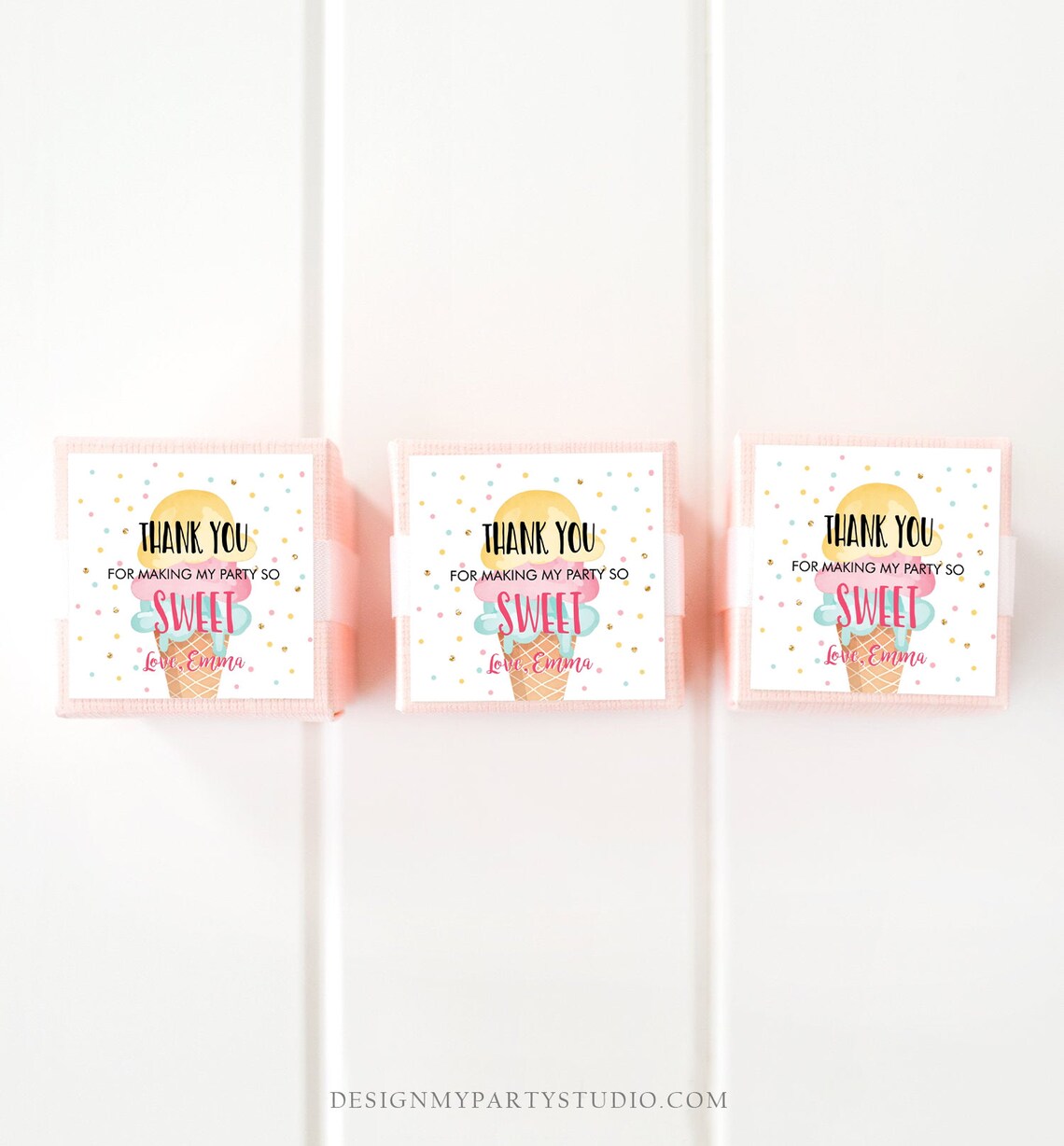 Editable Ice Cream Thank you Tags Round Ice Cream Stickers Ice | Etsy