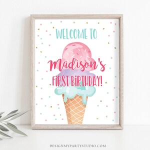 Editable Ice Cream Party Welcome Sign ice Cream Birthday Welcome Ice Cream Welcome Girl Summer Pink Purple Template PRINTABLE Corjl 0243 image 2