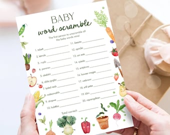 Editable Baby Word Scramble Game Card Little Sprout Baby Shower Game Guess Game Farmers Market Locally Grown Digital Template Printable 0544