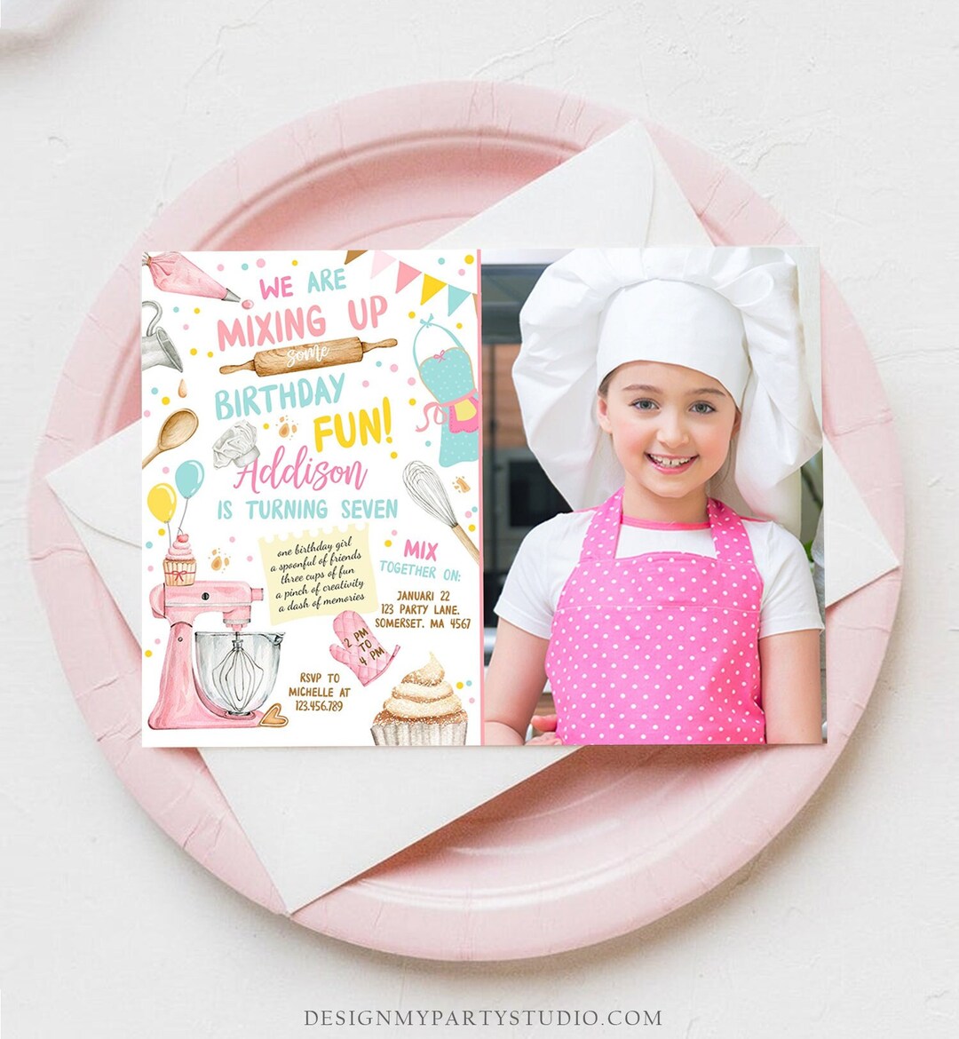 Editable Baking Birthday Party Invitation Kids Cooking Birthday Girl ...