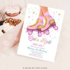 Editable Roller Skate Birthday Party Invitation Let's Roll Skating Kids ...