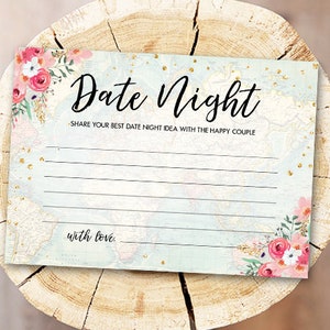 Date Night Ideas Bridal Shower Game Date Night Idea Card Date Jar Party Game Shower Activities Floral Pink Travel Download PRINTABLE 0030