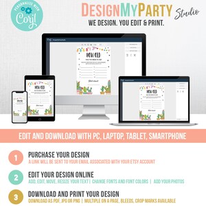 May include: A digital design template for a "How Old Was The Bride To Be?" game. The design features a cactus theme with a green, yellow, and pink color scheme. The template is editable and can be downloaded as a PDF, JPG, or PNG file.