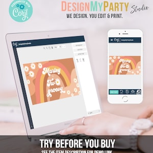 Editable Groovy Birthday Backdrop Two Groovy Girl Retro Daisy Party ...