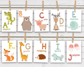 Animal alphabet card set Alphabet flash cards abc Nursery wall cards abc cards Classroom decor INSTANT DOWNLOAD digital PRINTABLE 4x6"