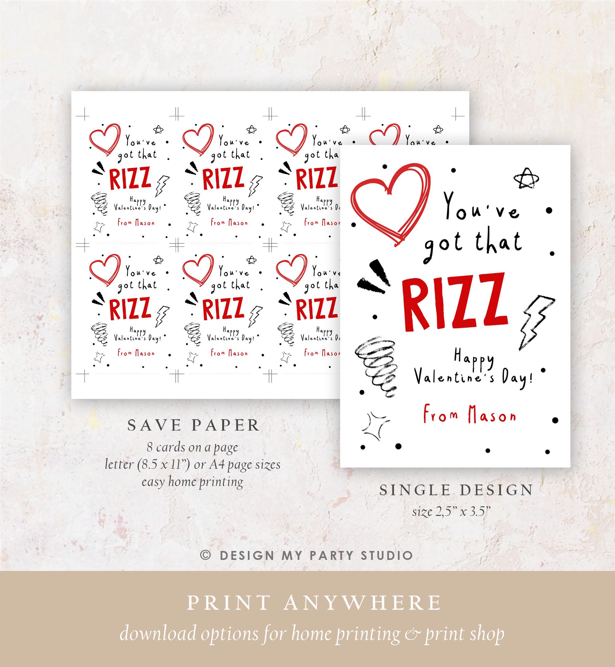 Editable Funny Valentine's Day Card Slang Valentine Kids Rizz Teen Boys ...