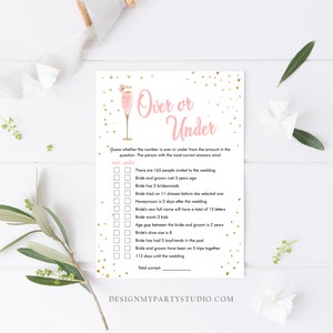 Editable Over or Under Bridal Shower Game Brunch and Bubbly More or ...