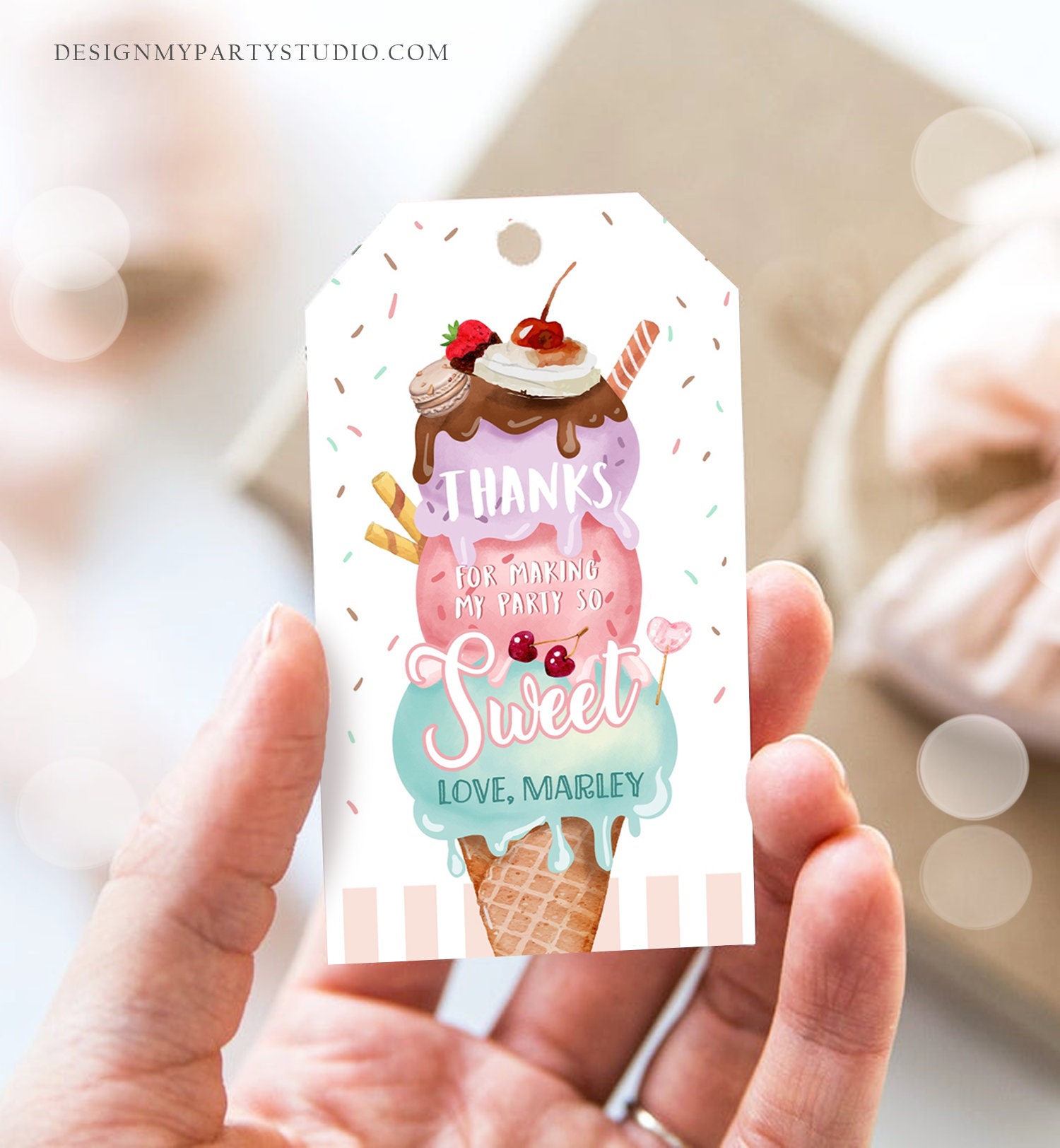 Editable Ice Cream Favor Thank You Tags Ice Cream Birthday - Etsy