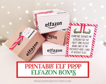 Printable Christmas Elf Prop Miniature Elfazone Boxes Package Instant Download Elf Props Activities Accessory Elf Doll Funny Elf Letters DIY