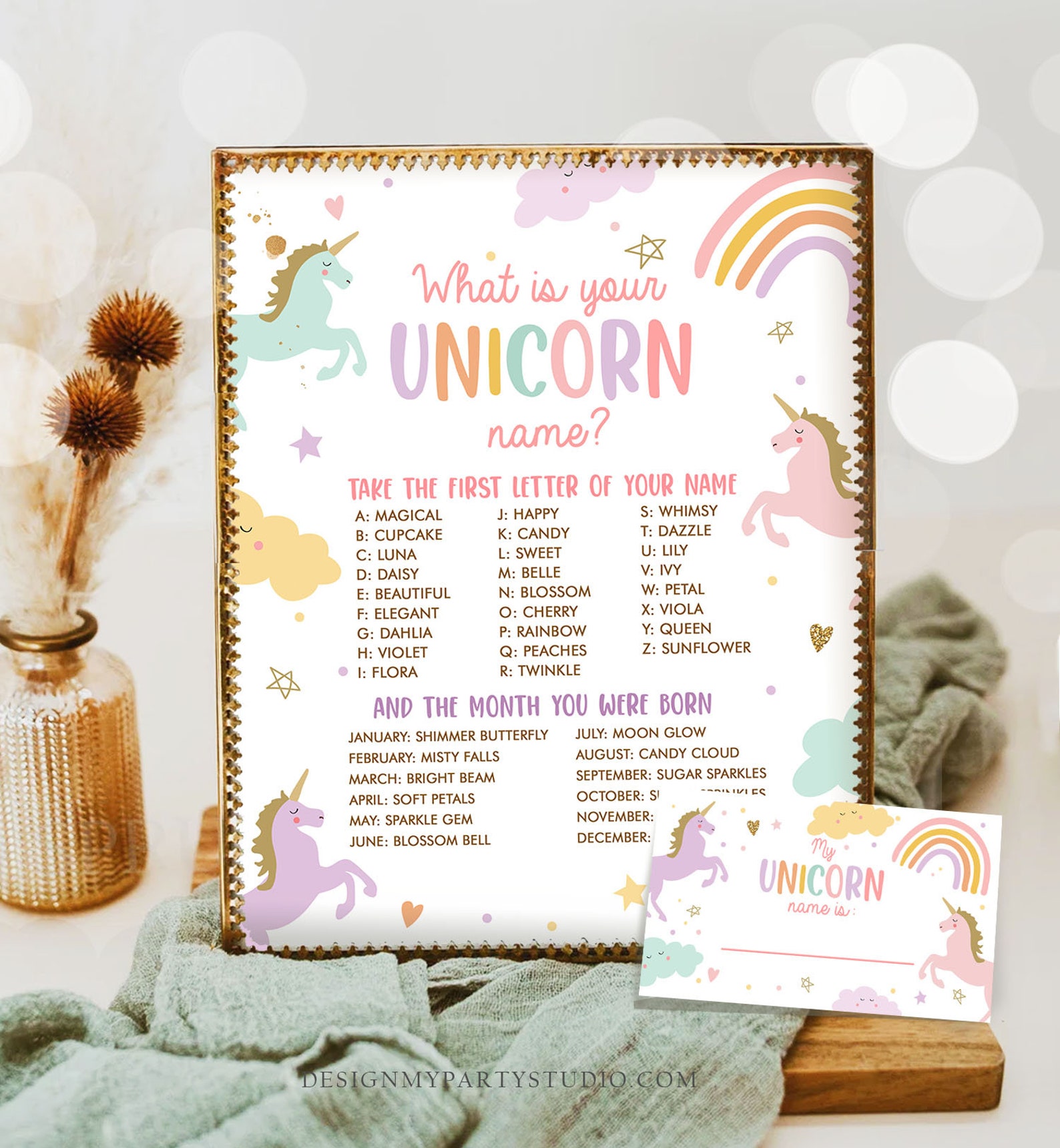 What is Your Unicorn Name Game Unicorn Birthday Game Party Activity ...