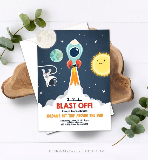 Editable Outer Space Birthday Invitation Rocket Astronaut Birthday Space Ship Blast Off Download Printable Template Digital Corjl 0046 Il_570xn
