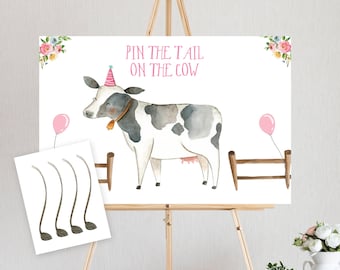 Editable Pin the Tail on the Cow Farm Birthday Game Farm Animals Party Animals Decor Barnyard Instant Download Printable Digital Corjl 0155