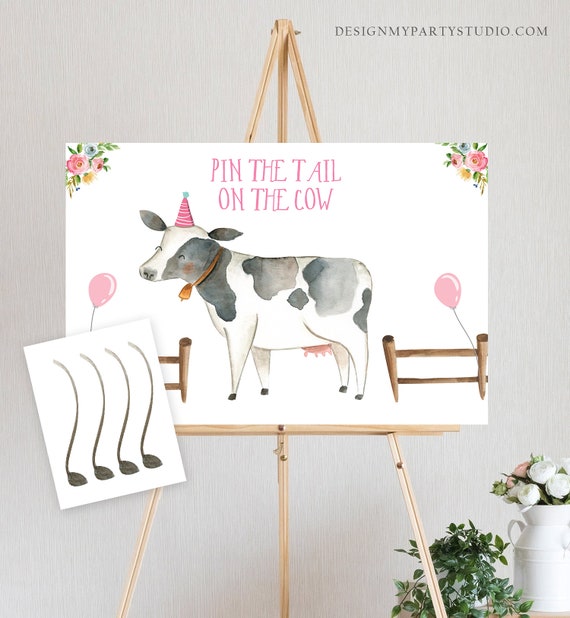 Editable Pin the Tail on the Cow Farm Birthday Game Farm Animals Party Animals Decor Barnyard Instant Download Printable Digital Corjl 0155 Il_570xn