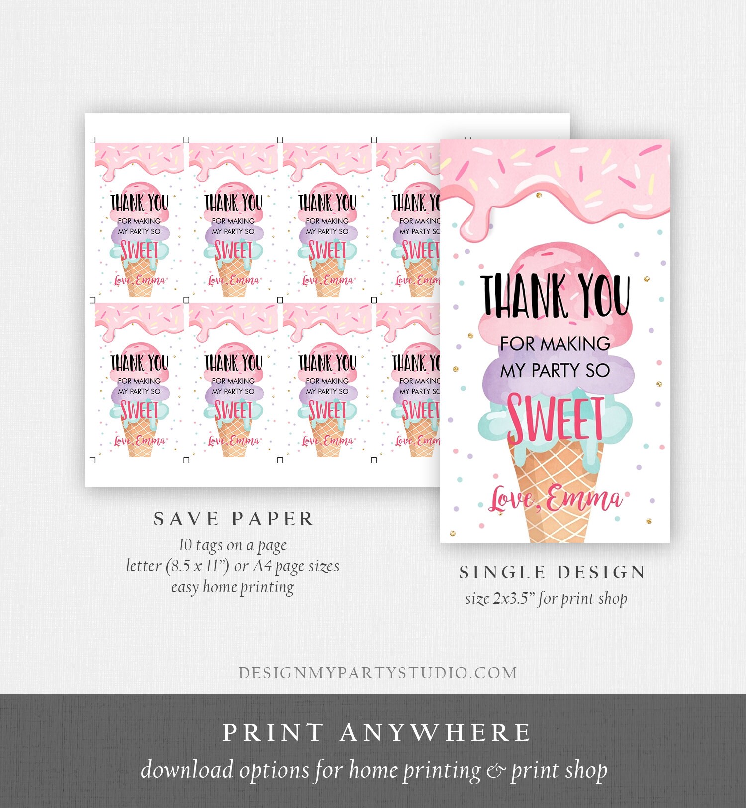 Editable Ice Cream Favor Thank You Tags Ice Cream Birthday - Etsy