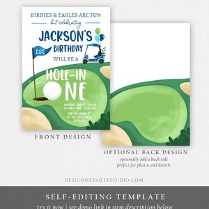 Editable Hole in One Birthday Invitation Golf First Birthday Par-tee Golf Invite Boy Golfing Download Printable Template Digital Corjl 0405 image 7