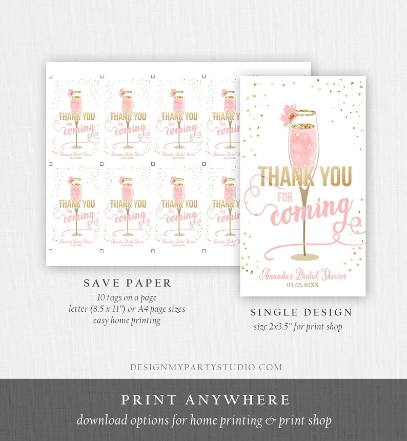 Editable Brunch and Bubbly Thank You Tags Bubbly Bridal Shower Favor ...