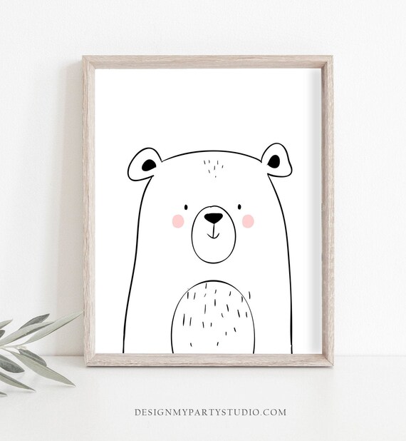 Bear nursery print Woodland nursery decor Bear Black and white Nursery decoration Monochrome nursery print 8x10 download PRINTABLE 0039 Il_570xn