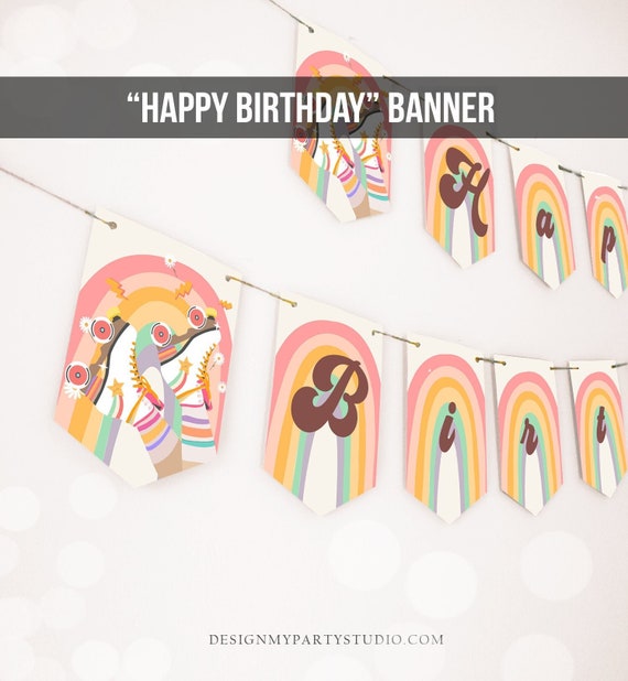 Roller Skate Happy Birthday Banner Retro Groovy Rainbow Bunting Skate roller-skate-happy-birthday-banner-retro-groovy-rainbow-bunting-skate