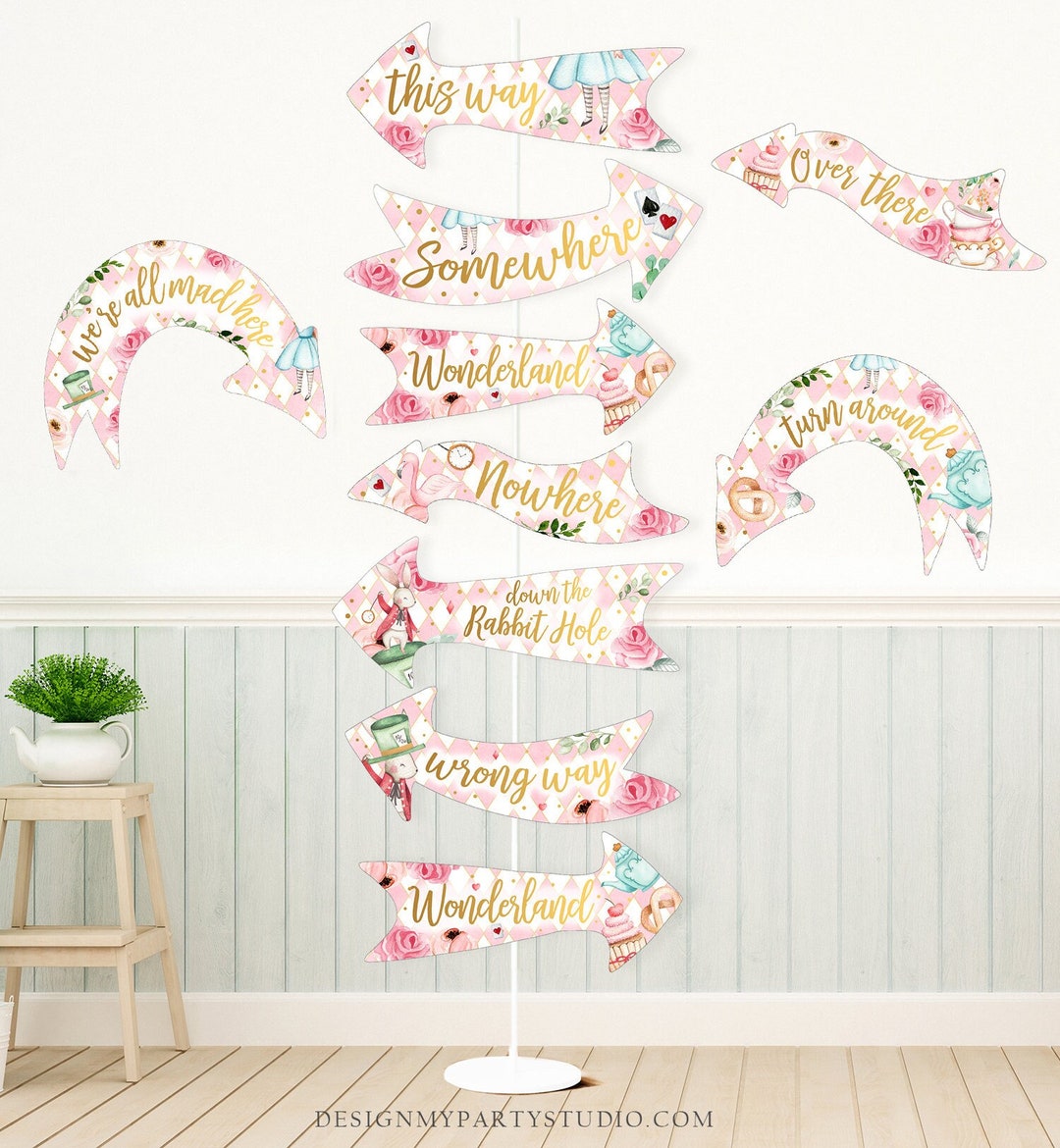 Printable Alice in Wonderland Arrows Alice Birthday Party Girl Pink ...